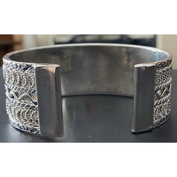 Silver Plate Heavy Filagree Covered Open Cuff Bracelet - Picture 4 of 9